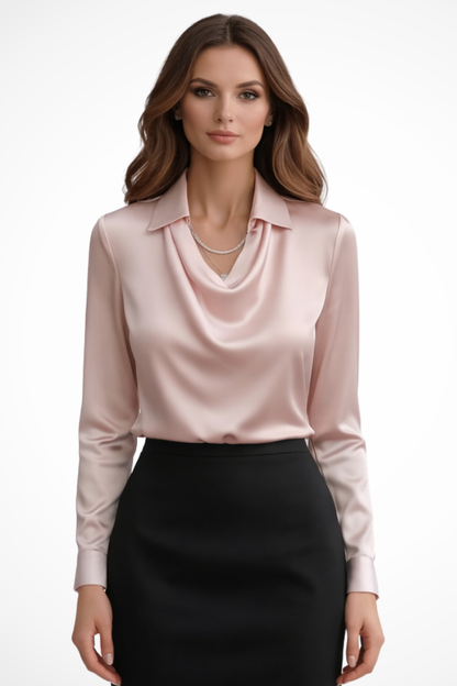 Lyra | Women's Satin Long Sleeve Blouse – Draped Neck Design 8
