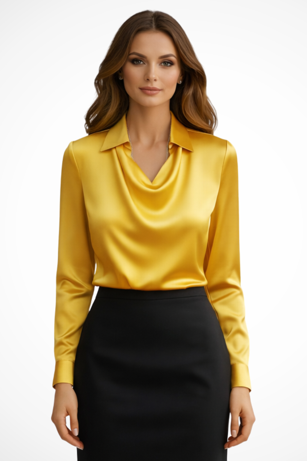 Lyra | Women's Satin Long Sleeve Blouse – Draped Neck Design 9