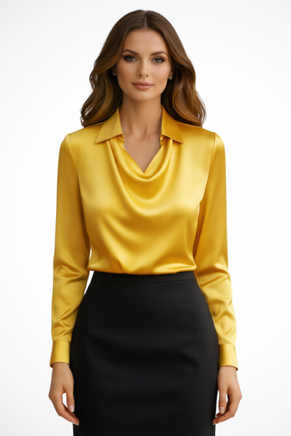 Lyra | Women's Satin Long Sleeve Blouse – Draped Neck Design 9