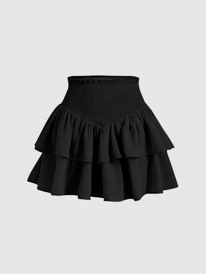 MOD | Asymmetrical Mini Skirt – Double Ruffle Layers, 100% Polyester 0