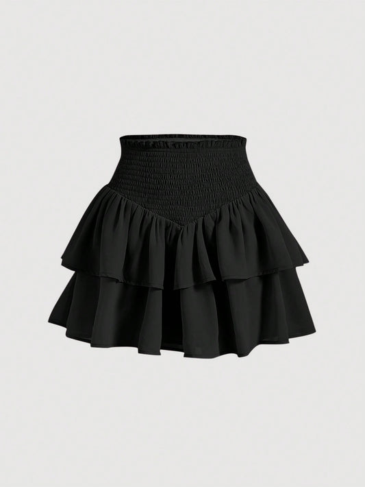 MOD | Asymmetrical Mini Skirt – Double Ruffle Layers, 100% Polyester 0