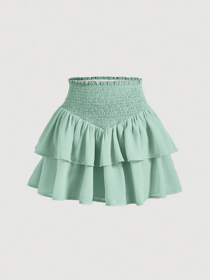 MOD | Asymmetrical Mini Skirt – Double Ruffle Layers, 100% Polyester 9