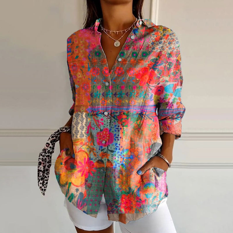 MÜHELOSE | Women's Blouse – Light Blue Floral Print with Button Closure 0