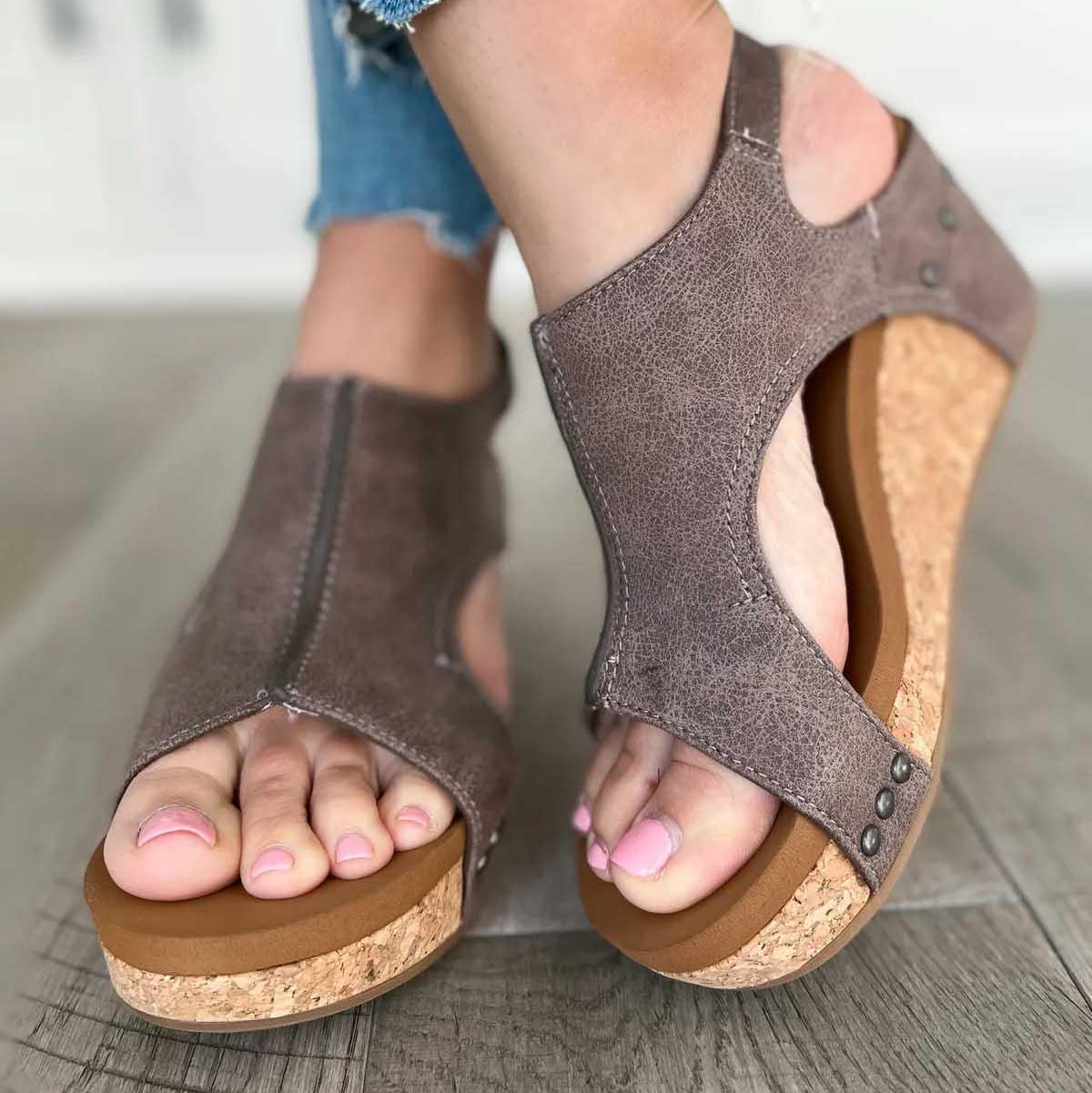 Madeline | Vegan Wedge Sandals for Women - Cushioned Sole with Cork Wedge 9