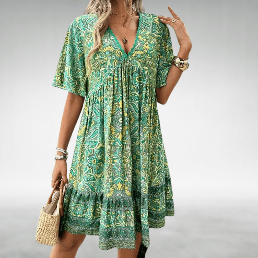 Boho Bliss | Women's Summer Dress with V-Neckline & Empire Waist - Flattering Loose Fit for All-Day Comfort 1