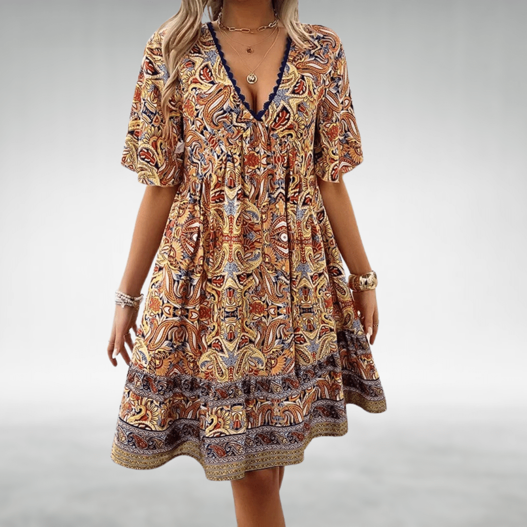 Boho Bliss | Women's Summer Dress with V-Neckline & Empire Waist - Flattering Loose Fit for All-Day Comfort 4