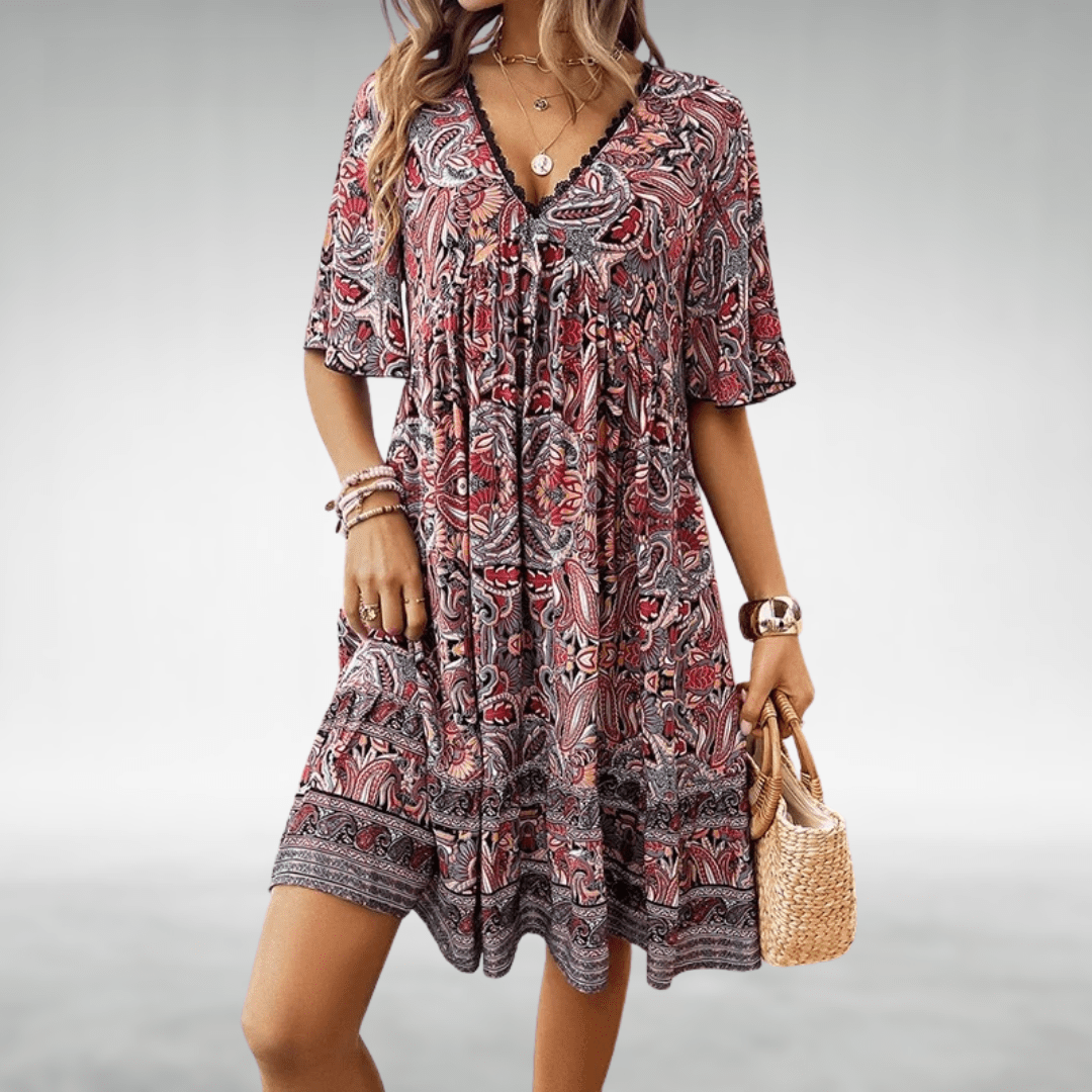 Boho Bliss | Women's Summer Dress with V-Neckline & Empire Waist - Flattering Loose Fit for All-Day Comfort 3