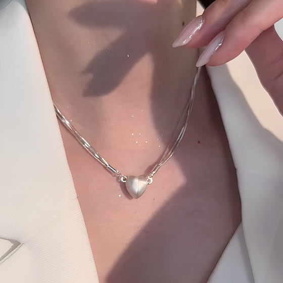 Magnetic Heart Pendant Necklace Women | Two-Piece Design Joins Together | Matching Gift for Couples and Friends