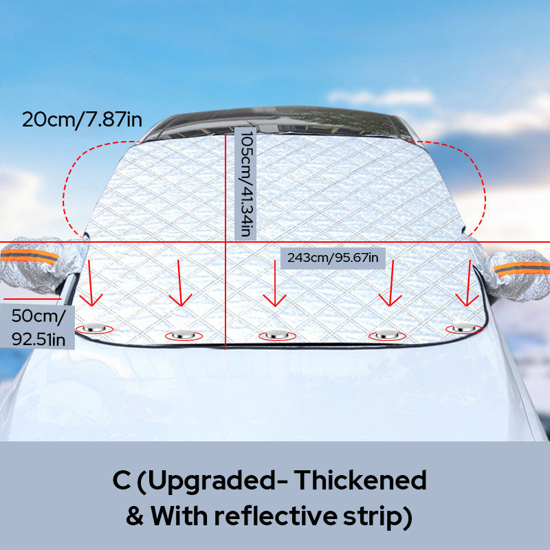 Magnetic Windscreen Cover Aluminium Film & Cotton | 5-Magnet Elastic Fit with Mirror Covers | Snow, Frost & Sun Protection