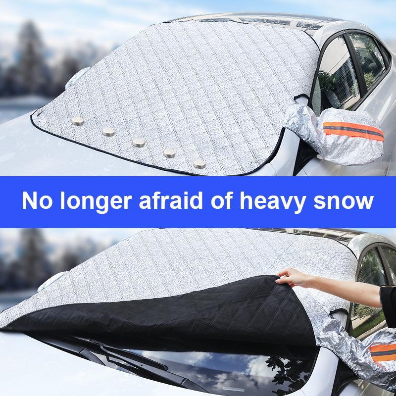 Magnetic Windscreen Cover Aluminium Film & Cotton | 5-Magnet Elastic Fit with Mirror Covers | Snow, Frost & Sun Protection