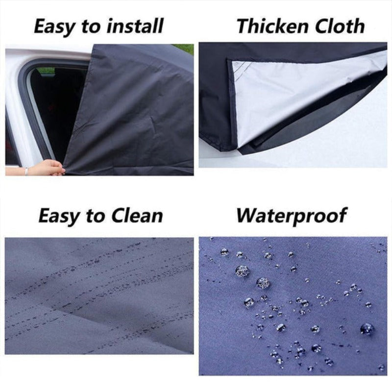 Magnetic Windscreen Cover Aluminium Film & Cotton | 5-Magnet Elastic Fit with Mirror Covers | Snow, Frost & Sun Protection