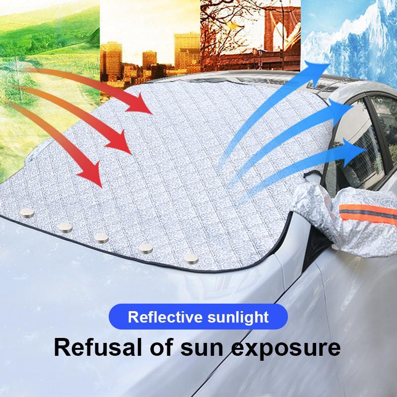 Magnetic Windscreen Cover Aluminium Film & Cotton | 5-Magnet Elastic Fit with Mirror Covers | Snow, Frost & Sun Protection