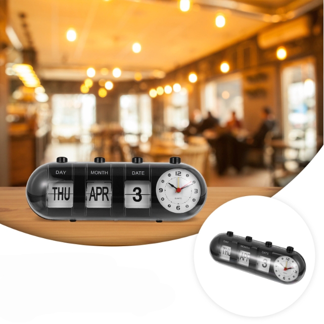 Manual Flip Calendar Clock With Analog Time Display 2