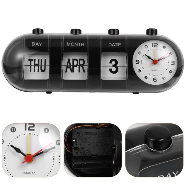 Manual Flip Calendar Clock With Analog Time Display 4