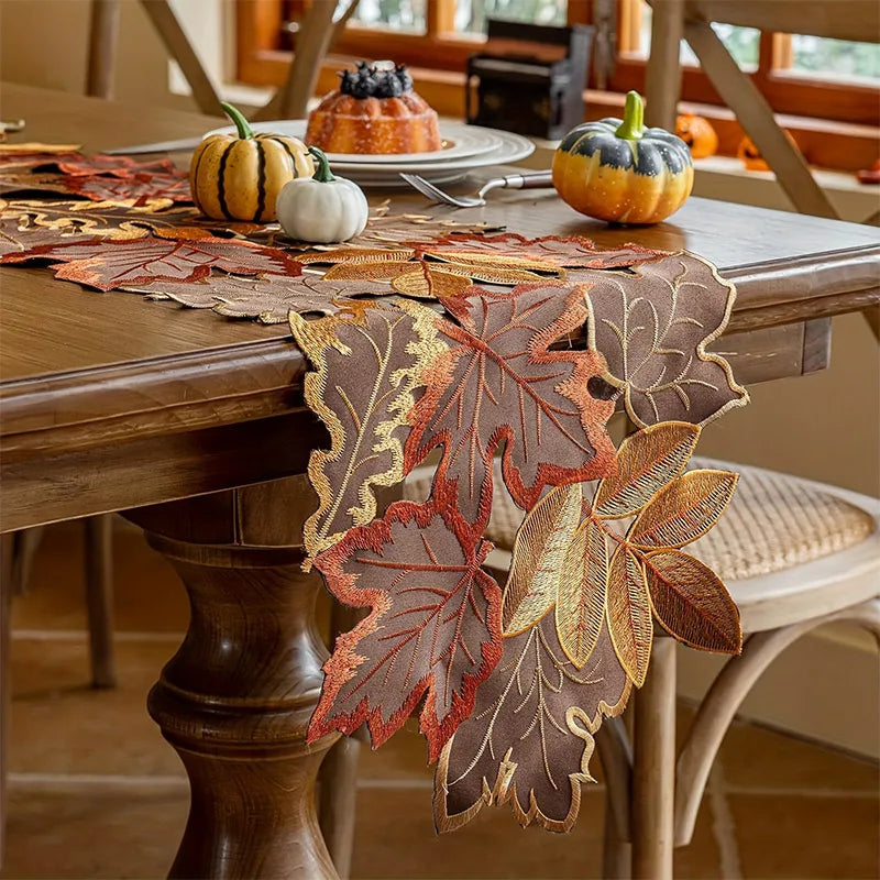 Maple Leaf Table Runner | Cut-Out Edge, Raised Stitching