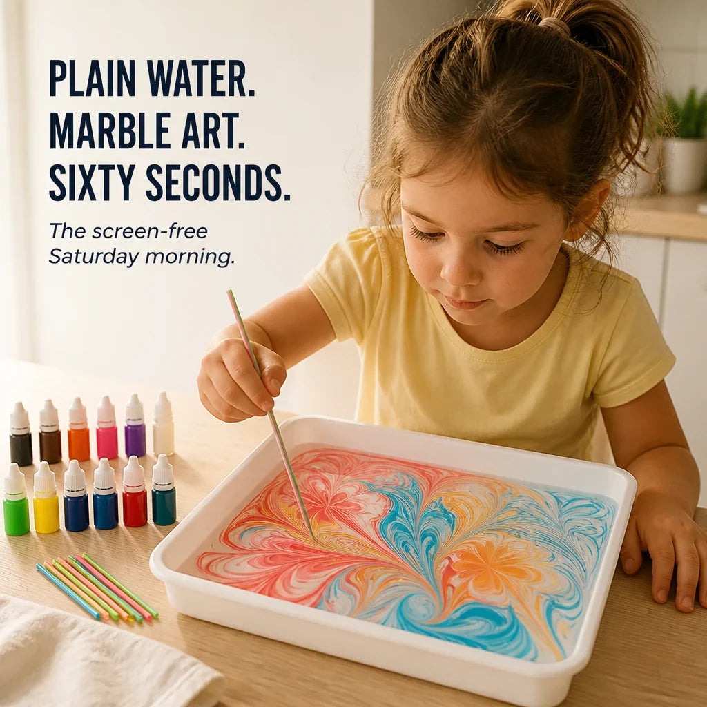 Marble Art Pigment Kit | 6 or 12 Colour Tray Set | Mess-Free Water Marbling That Dries in Under 60 Seconds for Ages 3+