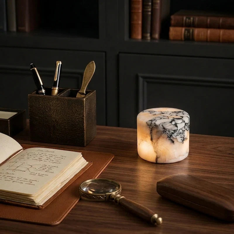 Marble Lamp – Handmade, White with Unique Veins for Modern Interiors and Ambient Lighting 7