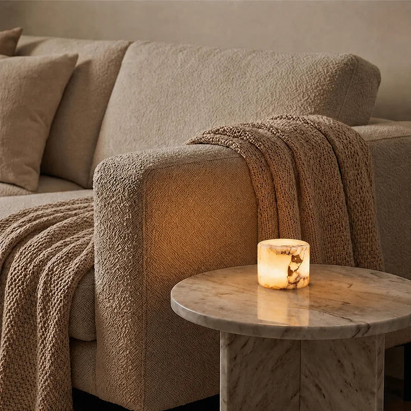 Marble Lamp – Handmade, White with Unique Veins for Modern Interiors and Ambient Lighting 8