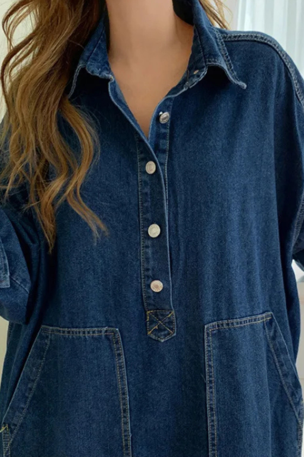 Margot | Women's Denim Maxi Dress – Plus-Size Fit With Pockets