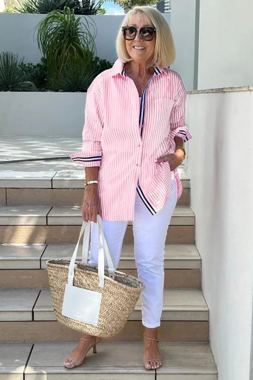 Margot | Women's Shirt – Oversized Striped Long Sleeve With Button Front 1