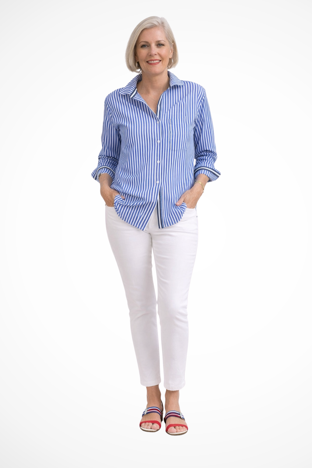 Margot | Women's Shirt – Oversized Striped Long Sleeve With Button Front 2