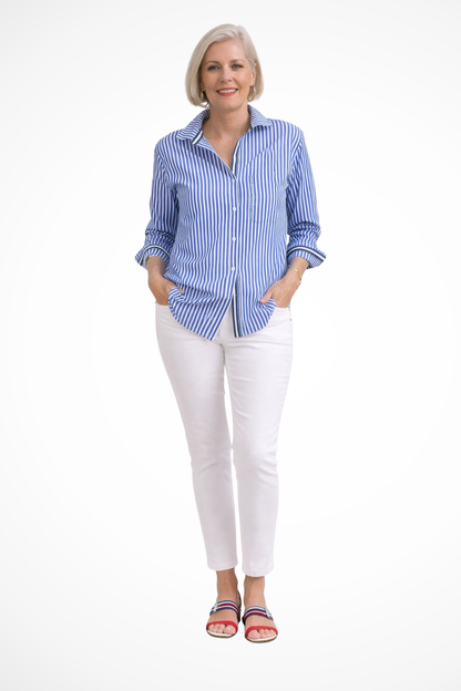 Margot | Women's Shirt – Oversized Striped Long Sleeve With Button Front 2