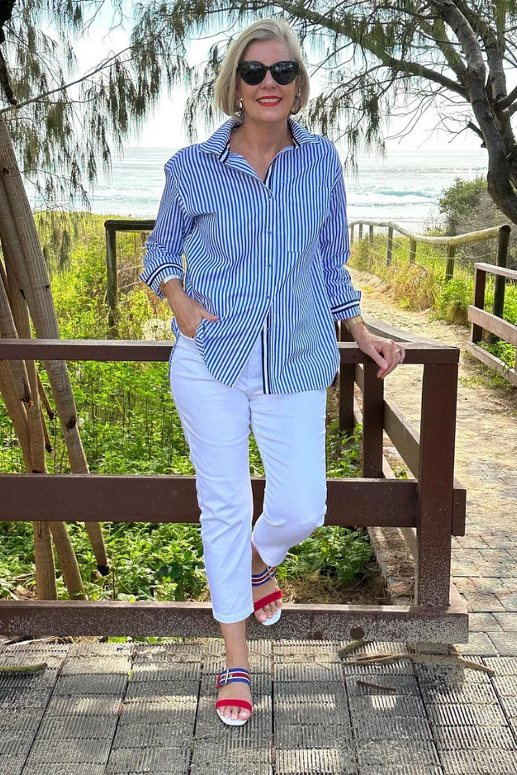 Margot | Women's Shirt – Oversized Striped Long Sleeve With Button Front 3
