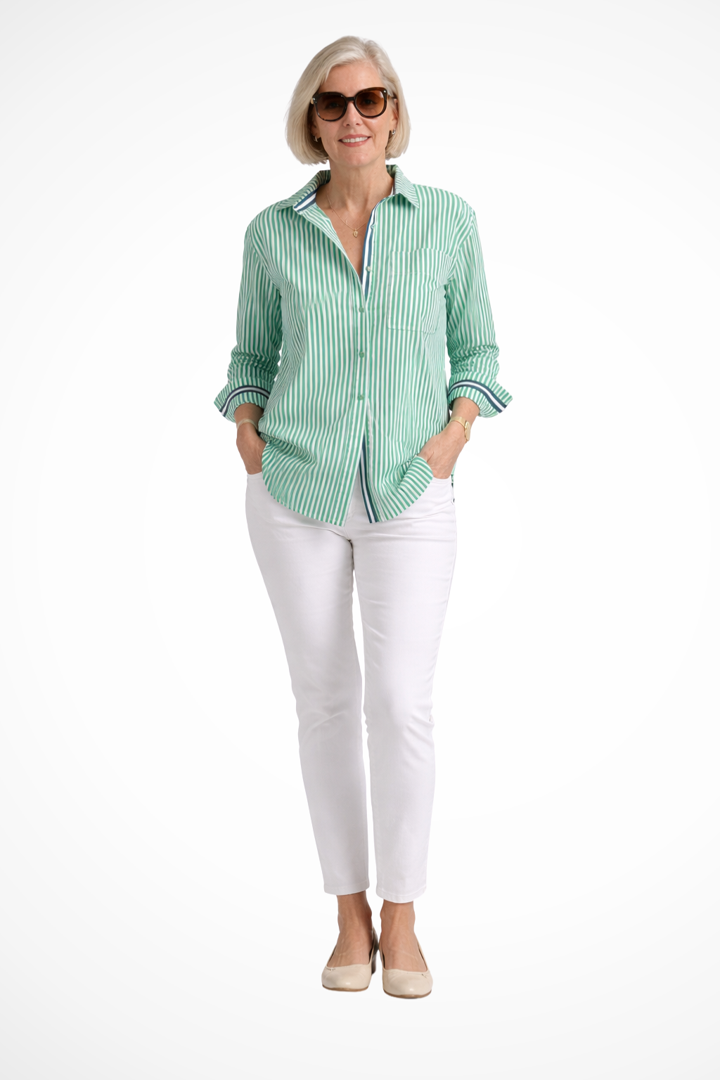 Margot | Women's Shirt – Oversized Striped Long Sleeve With Button Front 4