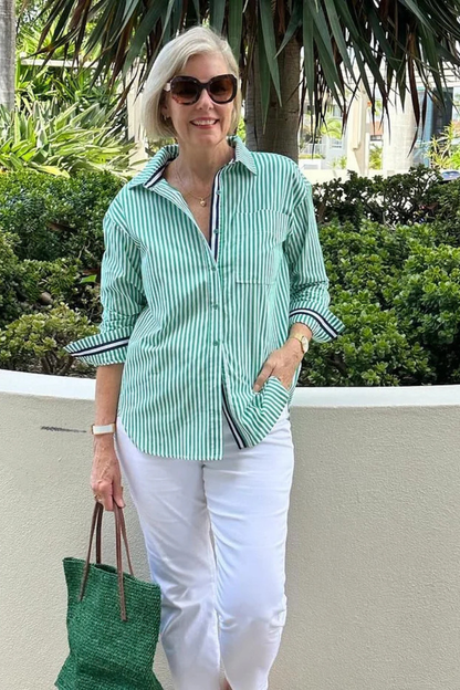 Margot | Women's Shirt – Oversized Striped Long Sleeve With Button Front 5