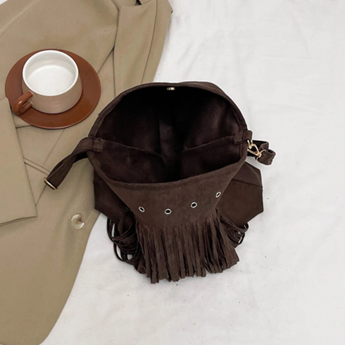 Maria | Faux Suede Fringe Shoulder Bag – Slouchy Hobo Style