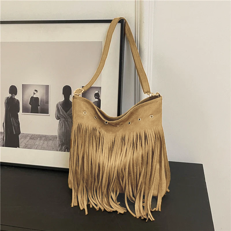 Maria | Faux Suede Fringe Shoulder Bag – Slouchy Hobo Style