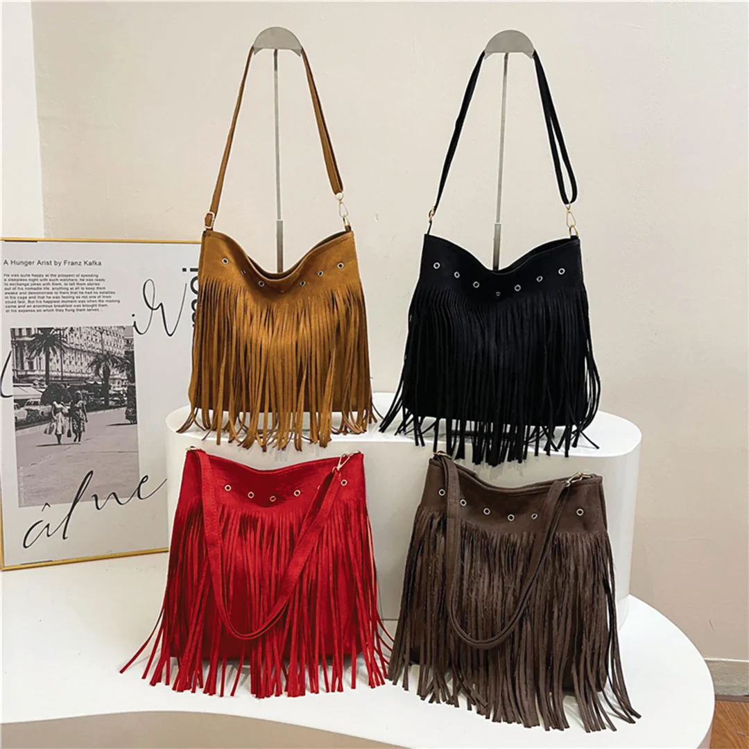Maria | Faux Suede Fringe Shoulder Bag – Slouchy Hobo Style