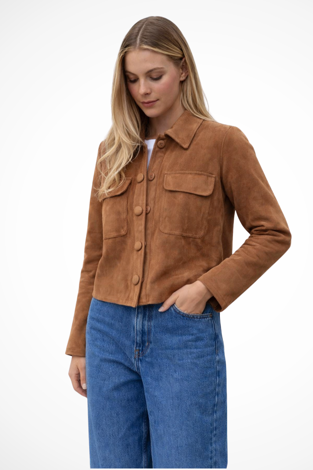 Marlowe | Women's Jacket – Suede Look Overshirt With Button Front 1