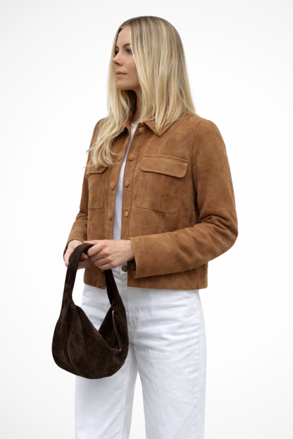 Marlowe | Women's Jacket – Suede Look Overshirt With Button Front 2