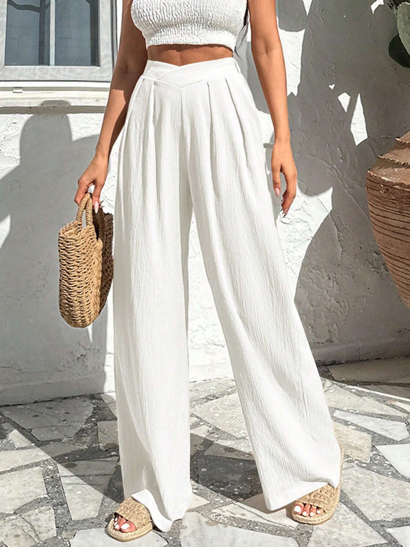 Maya | Black Wide Leg Trousers – High-Rise Pleated Design 0