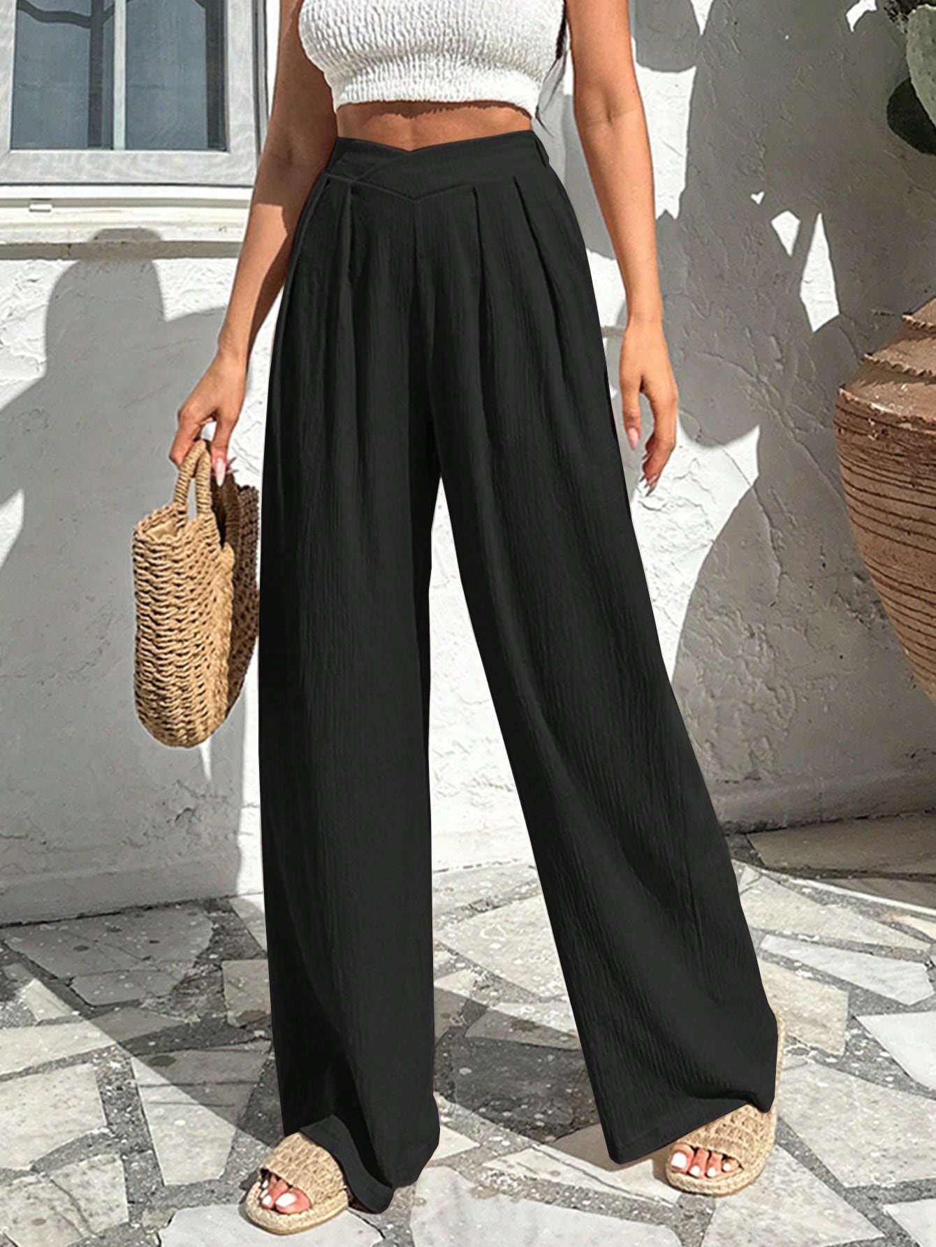 Maya | Black Wide Leg Trousers – High-Rise Pleated Design 5