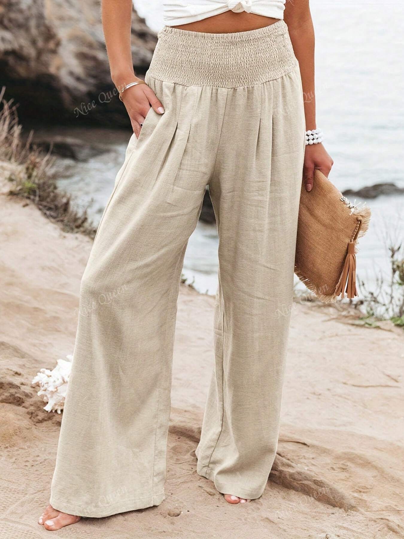 Melina | Women's Linen Wide Leg Pants - Breathable Relaxed Fit 0