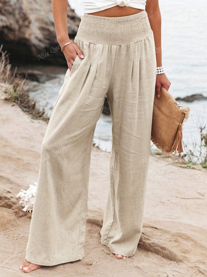 Melina | Women's Linen Wide Leg Pants - Breathable Relaxed Fit 0