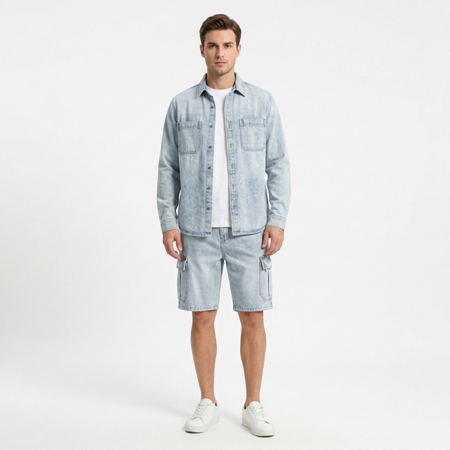 Men's Cargo Denim Shorts – Relaxed Fit, Knee-Length, Multi-Pocket