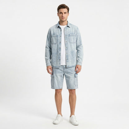 Men's Cargo Denim Shorts – Relaxed Fit, Knee-Length, Multi-Pocket