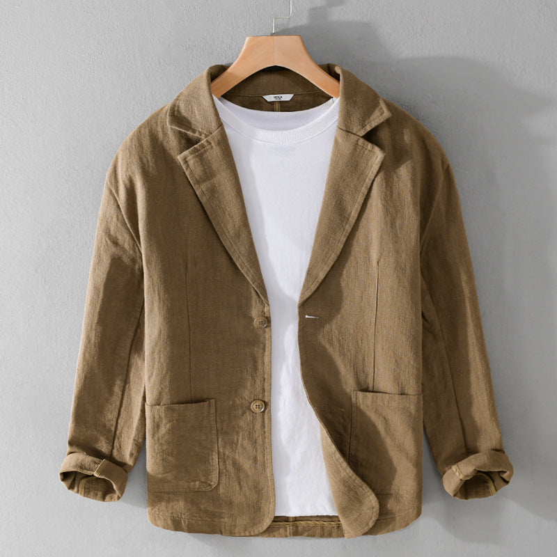 Men's Linen Blazer Jacket – Single-Breasted Patch Pocket Design