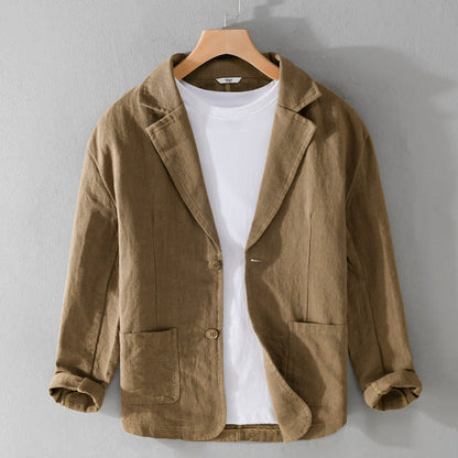 Men's Linen Blazer Jacket – Single-Breasted Patch Pocket Design