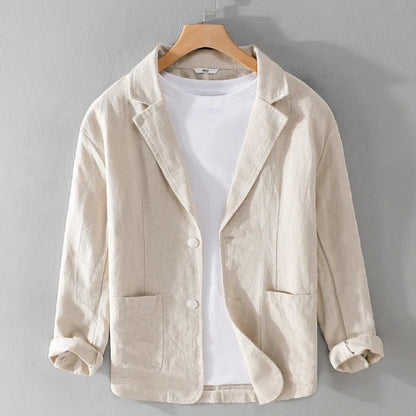 Men's Linen Blazer Jacket – Single-Breasted Patch Pocket Design