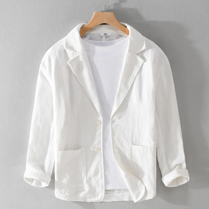Men's Linen Blazer Jacket – Single-Breasted Patch Pocket Design