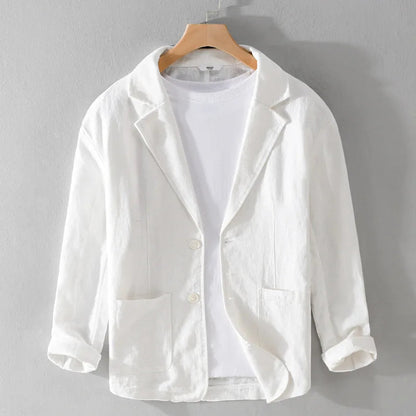 Men's Linen Blazer Jacket – Single-Breasted Patch Pocket Design