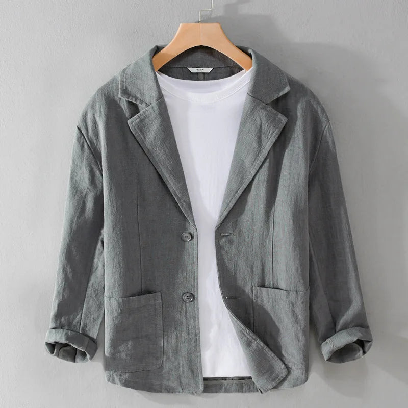 Men's Linen Blazer Jacket – Single-Breasted Patch Pocket Design