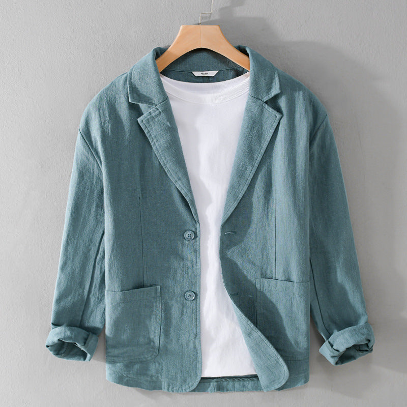 Men's Linen Blazer Jacket – Single-Breasted Patch Pocket Design