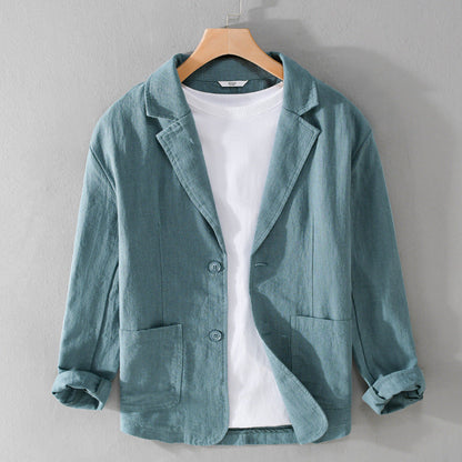 Men's Linen Blazer Jacket – Single-Breasted Patch Pocket Design