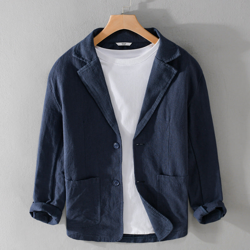 Men's Linen Blazer Jacket – Single-Breasted Patch Pocket Design