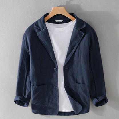 Men's Linen Blazer Jacket – Single-Breasted Patch Pocket Design